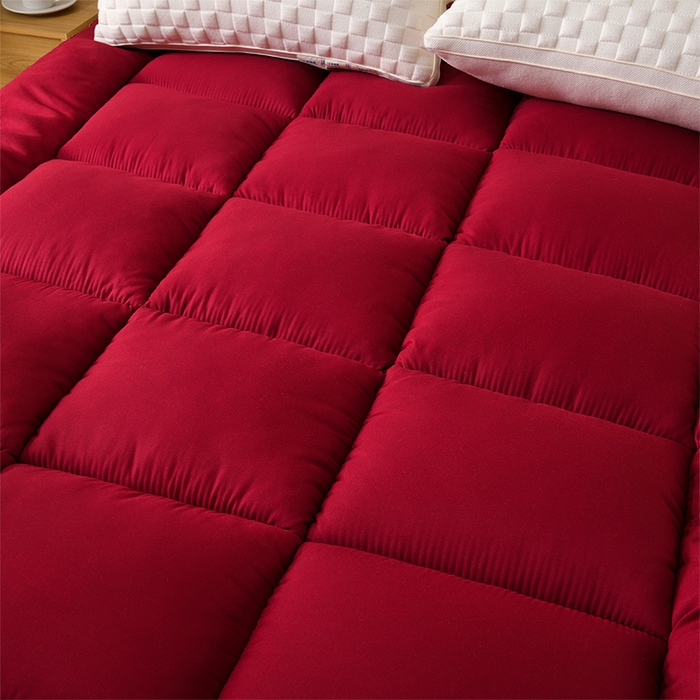 91家纺网 家纺一手货源 找家纺 小叮当家纺仓储工厂店 2025新款亲肤舒适黄边立体床垫床褥 黄边酒红