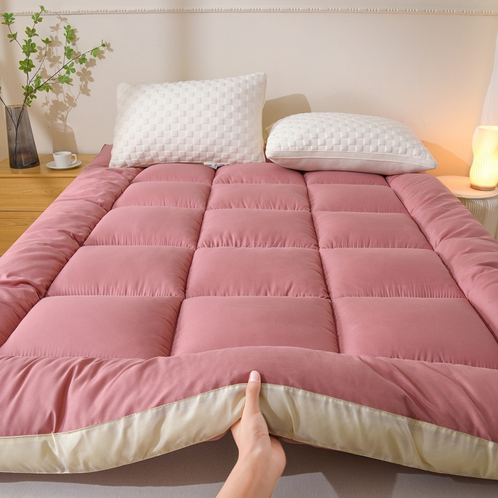 91家纺网 家纺一手货源 找家纺 小叮当家纺仓储工厂店 2025新款亲肤舒适黄边立体床垫床褥 黄边豆沙