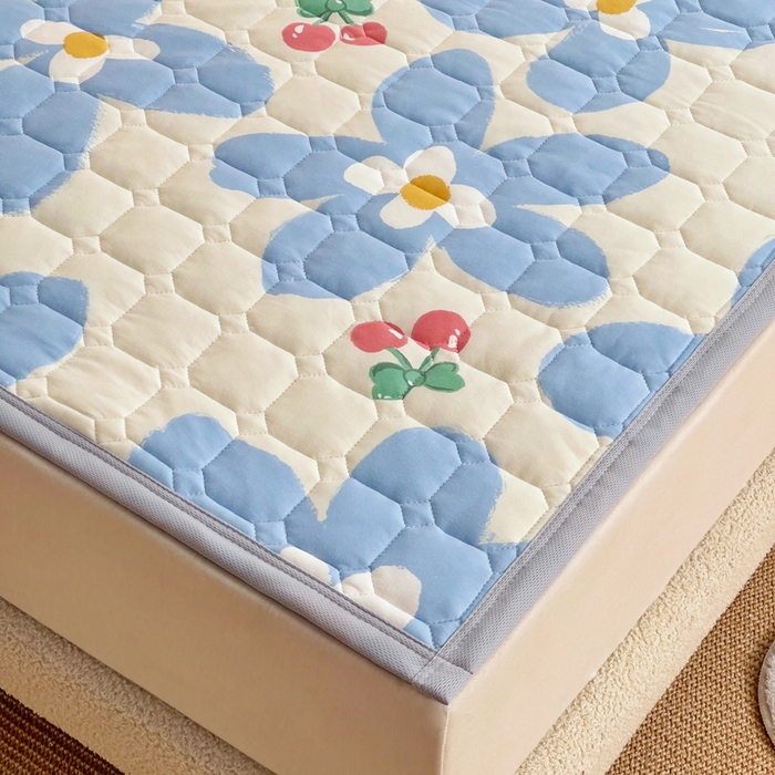 91家纺网 家纺一手货源 找家纺 小叮当家纺仓储工厂店 2025新款薄垫针织系列床护垫床垫-针织 针织蓝花