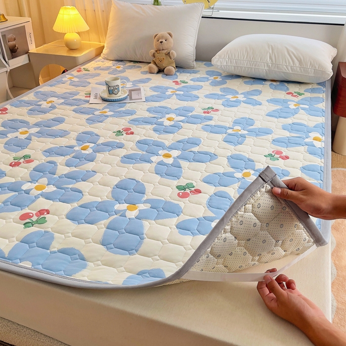 91家纺网 家纺一手货源 找家纺 小叮当家纺仓储工厂店 2025新款薄垫针织系列床护垫床垫-针织 针织蓝花