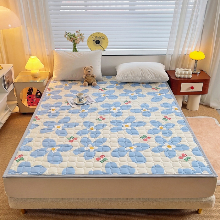 91家纺网 家纺一手货源 找家纺 小叮当家纺仓储工厂店 2025新款薄垫针织系列床护垫床垫-针织 针织蓝花