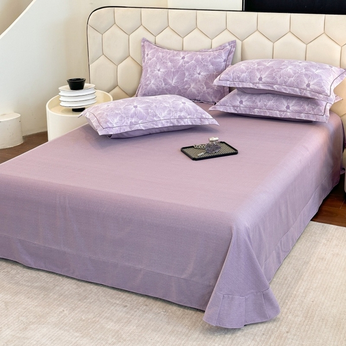 91家纺网 家纺一手货源 找家纺 雲归梦 2025新款纯棉加厚磨毛多规格磨毛四件套 浮萍紫