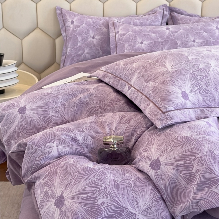 91家纺网 家纺一手货源 找家纺 雲归梦 2025新款纯棉加厚磨毛多规格磨毛四件套 浮萍紫