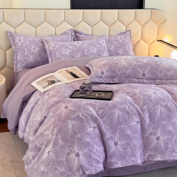 91家纺网 家纺一手货源 找家纺 雲归梦 2025新款纯棉加厚磨毛多规格磨毛四件套 浮萍紫