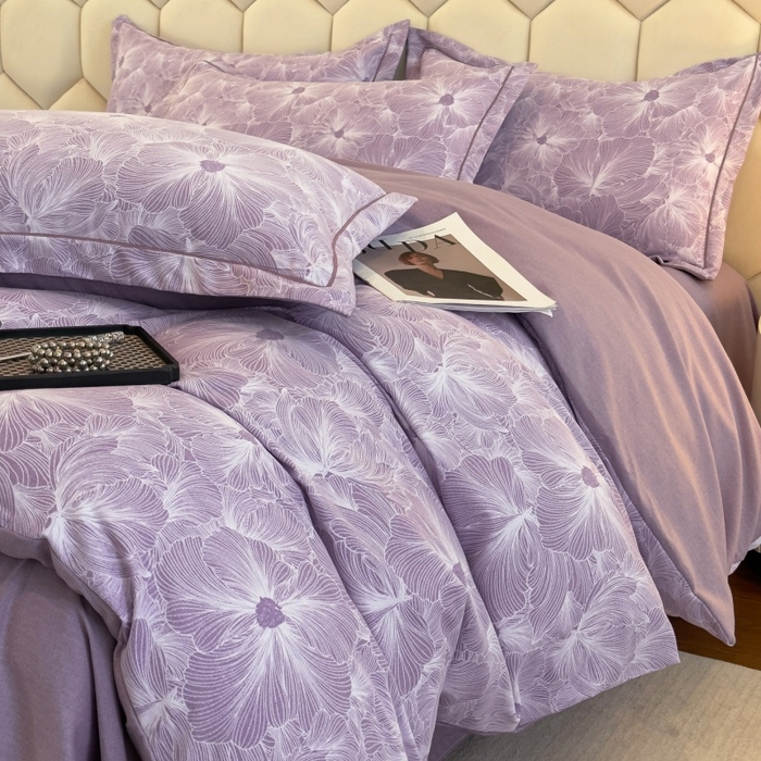 91家纺网 家纺一手货源 找家纺 雲归梦 2025新款纯棉加厚磨毛多规格磨毛四件套 浮萍紫