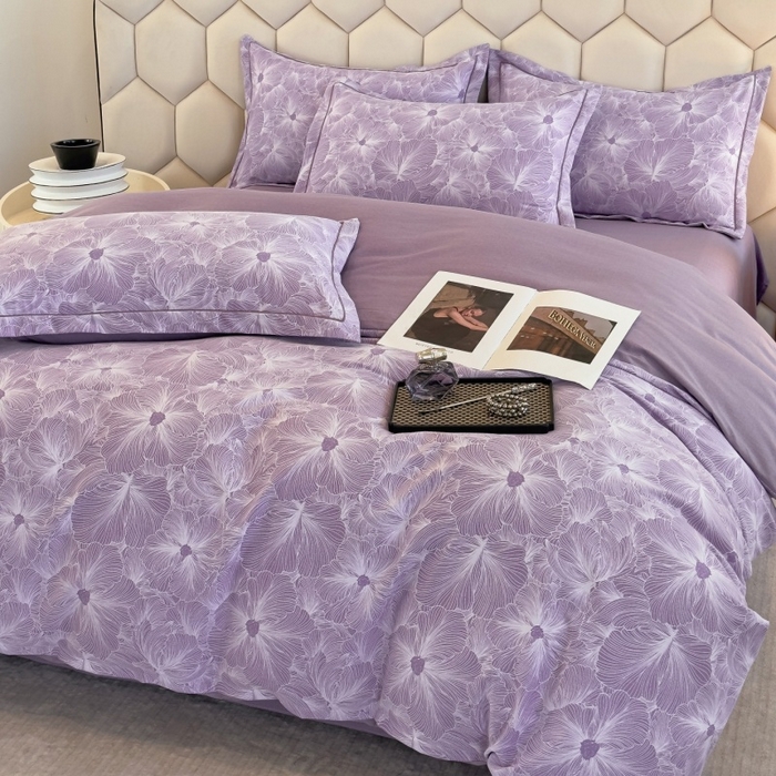 91家纺网 家纺一手货源 找家纺 雲归梦 2025新款纯棉加厚磨毛多规格磨毛四件套 浮萍紫