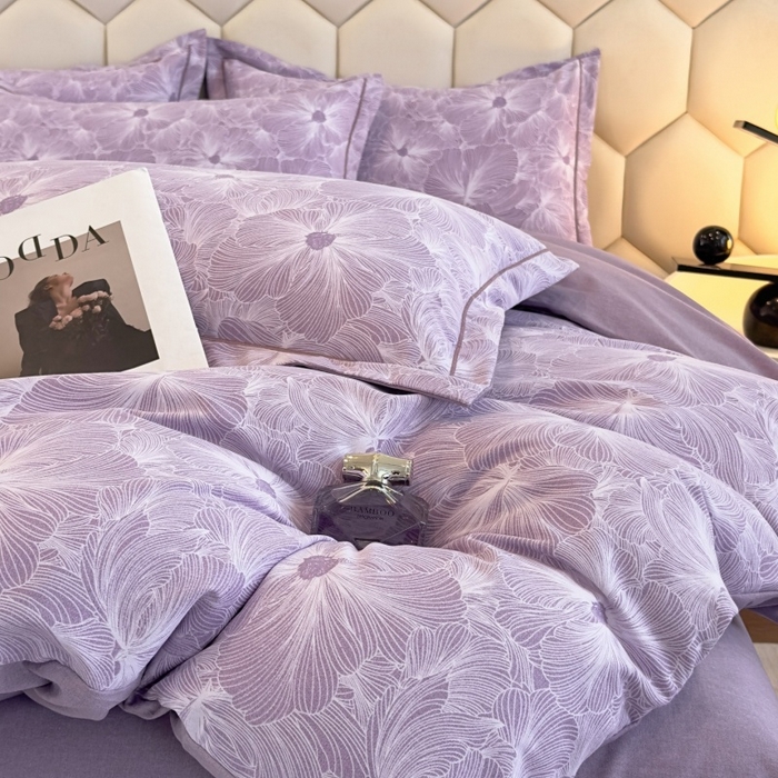 91家纺网 家纺一手货源 找家纺 雲归梦 2025新款纯棉加厚磨毛多规格磨毛四件套 浮萍紫