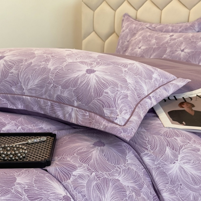 91家纺网 家纺一手货源 找家纺 雲归梦 2025新款纯棉加厚磨毛多规格磨毛四件套 浮萍紫