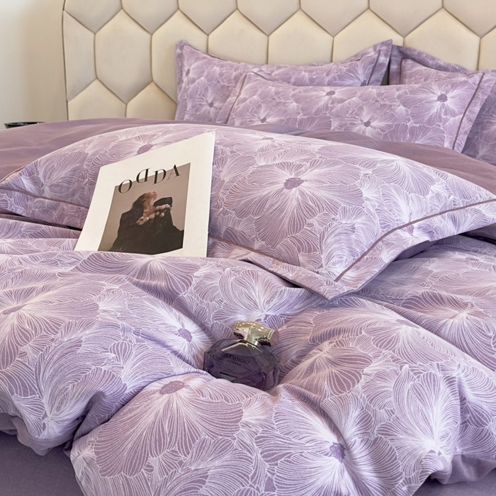 91家纺网 家纺一手货源 找家纺 雲归梦 2025新款纯棉加厚磨毛多规格磨毛四件套 浮萍紫