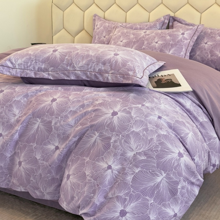 91家纺网 家纺一手货源 找家纺 雲归梦 2025新款纯棉加厚磨毛多规格磨毛四件套 浮萍紫