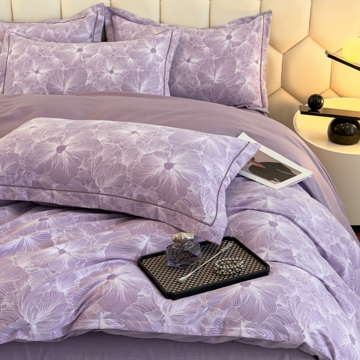 91家纺网 家纺一手货源 找家纺 雲归梦 2025新款纯棉加厚磨毛多规格磨毛四件套 浮萍紫