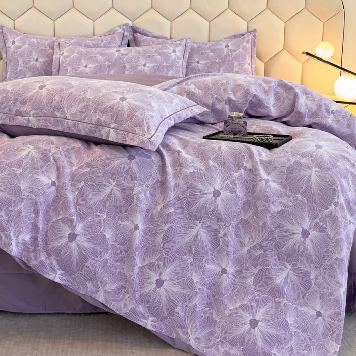 91家纺网 家纺一手货源 找家纺 雲归梦 2025新款纯棉加厚磨毛多规格磨毛四件套 浮萍紫