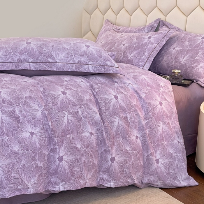 91家纺网 家纺一手货源 找家纺 雲归梦 2025新款纯棉加厚磨毛多规格磨毛四件套 浮萍紫