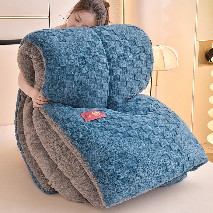 91家纺网 家纺一手货源 找家纺 小叮当家纺仓储工厂店 2025全新塔芙绒冬被加厚牛奶绒羊羔绒被子被芯 暖绒蓝