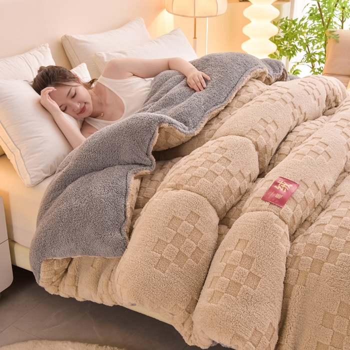 91家纺网 家纺一手货源 找家纺 小叮当家纺仓储工厂店 2025全新塔芙绒冬被加厚牛奶绒羊羔绒被子被芯 暖绒卡其