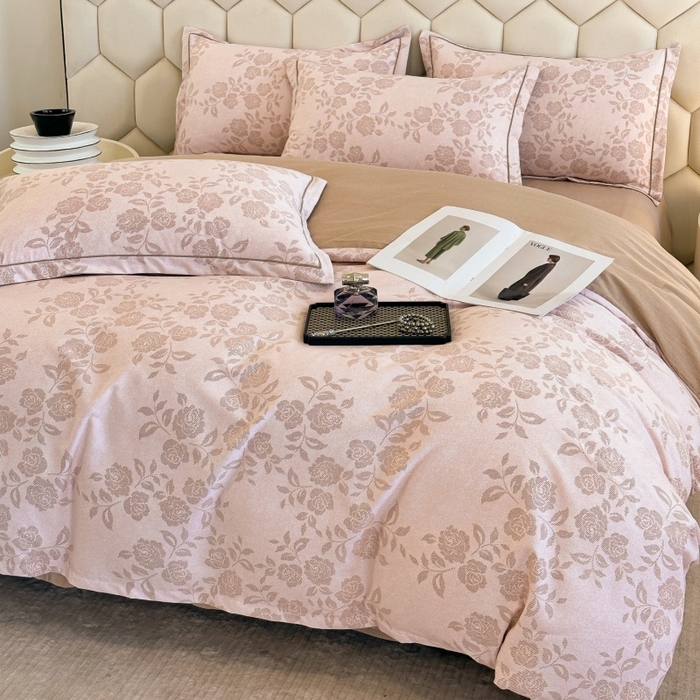 91家纺网 家纺一手货源 找家纺 雲归梦 2025新款纯棉加厚磨毛多规格磨毛四件套 玫瑰之心粉