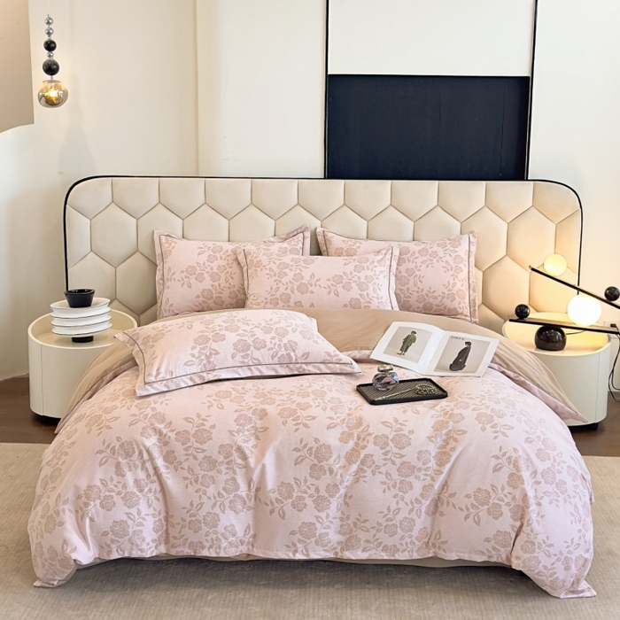 雲归梦 2025新款纯棉加厚磨毛多规格磨毛四件套 玫瑰之心粉