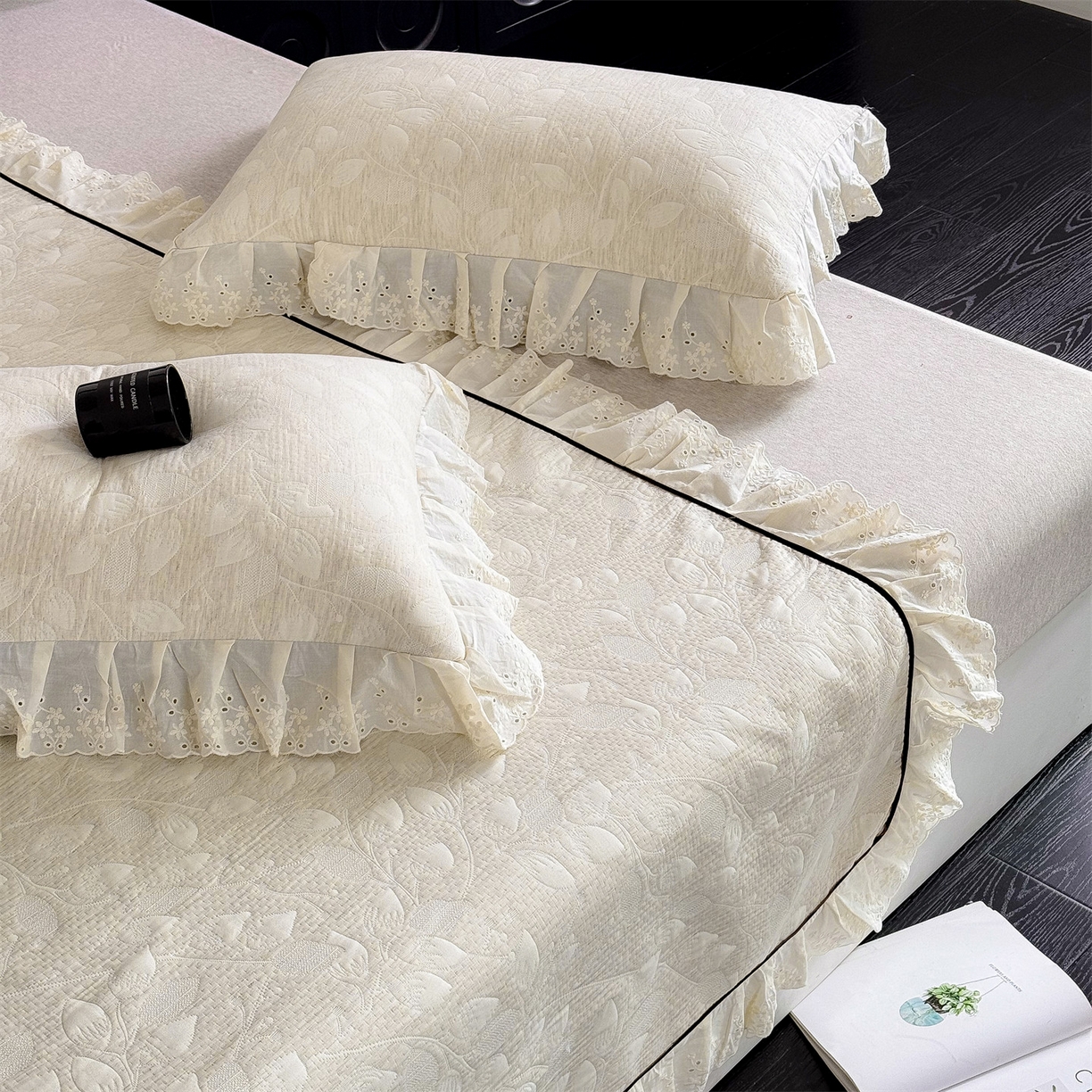 91家纺网 家纺一手货源 找家纺 （总）金鹰 2025新款A类全棉花边棉麻空气层床盖