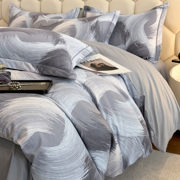 91家纺网 家纺一手货源 找家纺 雲归梦 2025新款纯棉加厚磨毛多规格磨毛四件套 旋风蓝