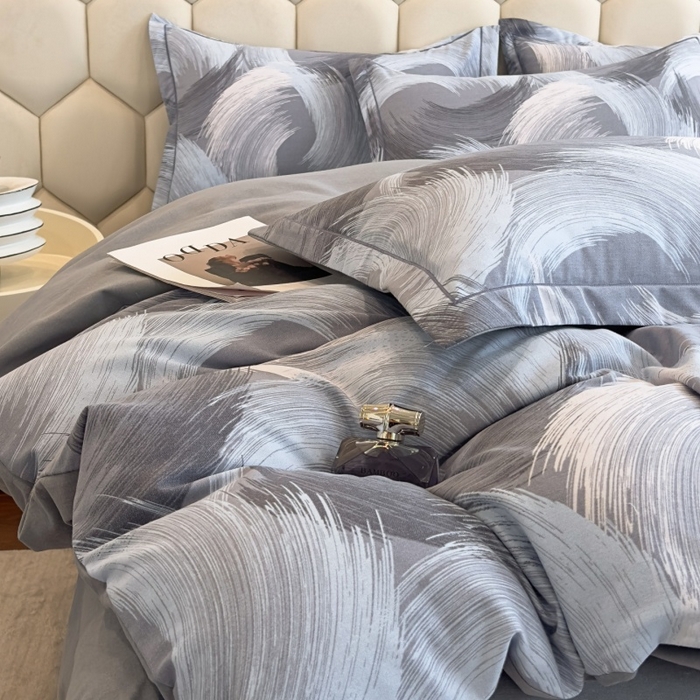 91家纺网 家纺一手货源 找家纺 雲归梦 2025新款纯棉加厚磨毛多规格磨毛四件套 旋风蓝