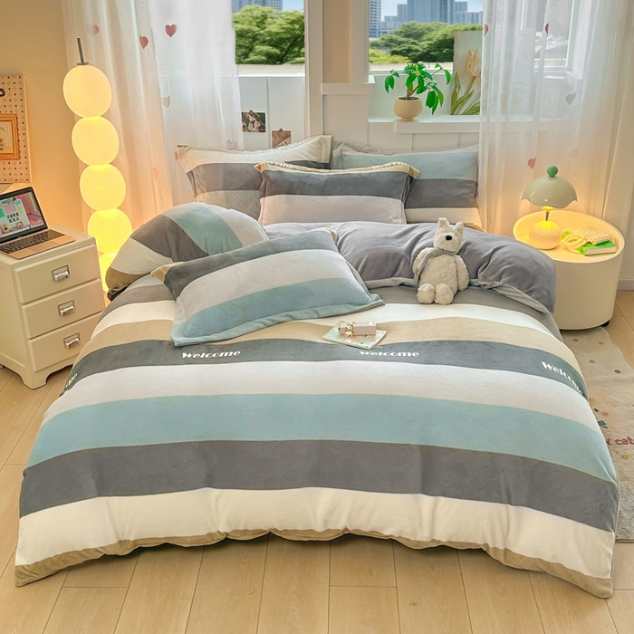 优姿家纺 2025新款高克重牛奶绒印花单被套 都市漫想