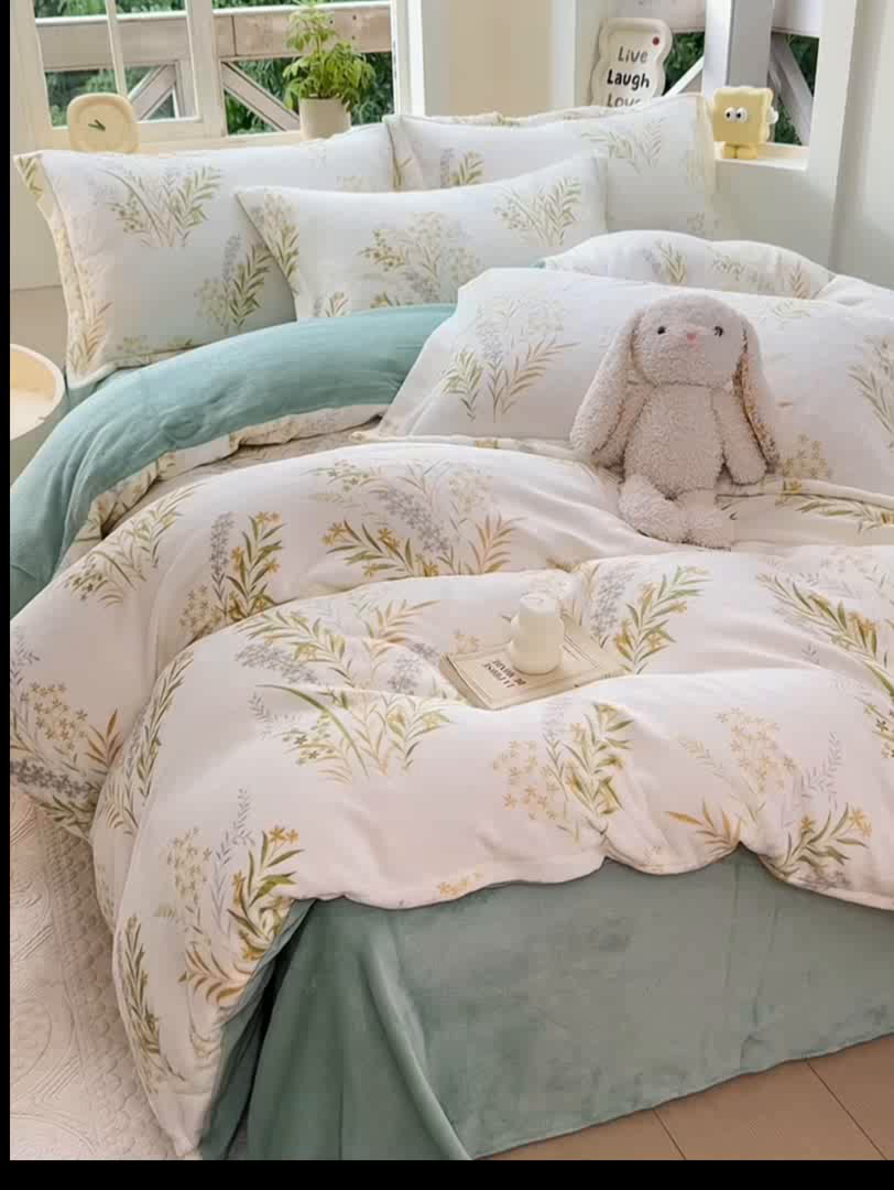 91家纺网 家纺一手货源 找家纺 优姿家纺 2025新款高克重牛奶绒印花单被套 风铃絮语