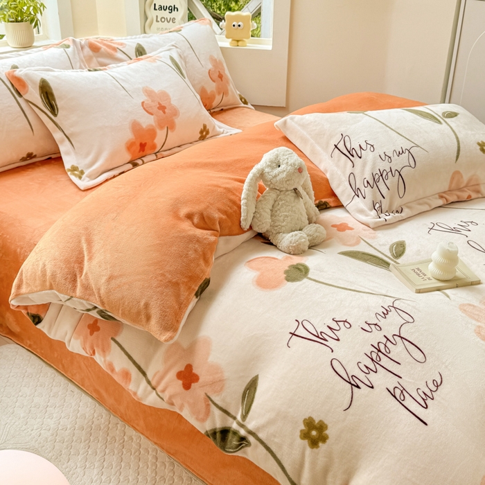 91家纺网 家纺一手货源 找家纺 优姿家纺 2025新款高克重牛奶绒印花单被套 花曳寄情