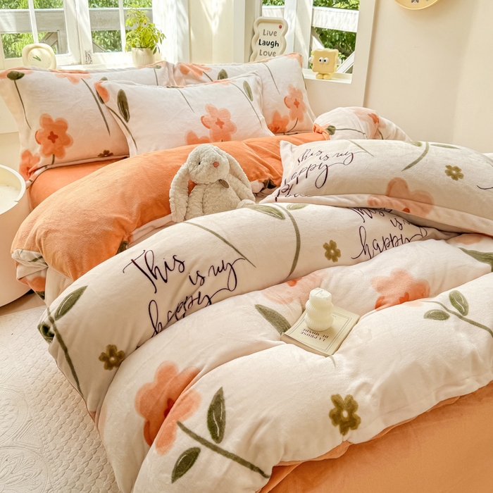 91家纺网 家纺一手货源 找家纺 优姿家纺 2025新款高克重牛奶绒印花单被套 花曳寄情