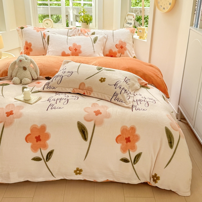 91家纺网 家纺一手货源 找家纺 优姿家纺 2025新款高克重牛奶绒印花单被套 花曳寄情