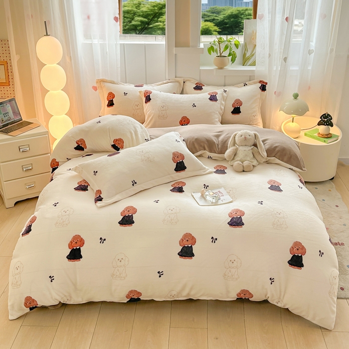 优姿家纺 2025新款高克重牛奶绒印花单被套 机灵狗