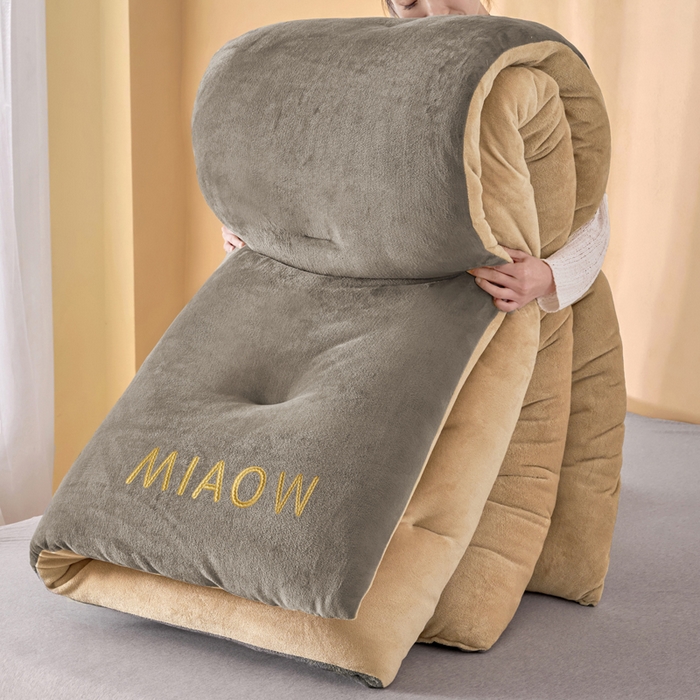 91家纺网 家纺一手货源 找家纺 小叮当家纺仓储工厂店 2025新款牛奶绒刺绣冬被跨境被子外贸冬季被芯被子被芯 灰-卡其色