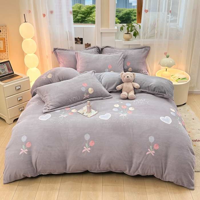 优姿家纺 2025新款高克重牛奶绒印花单被套 浪漫花语