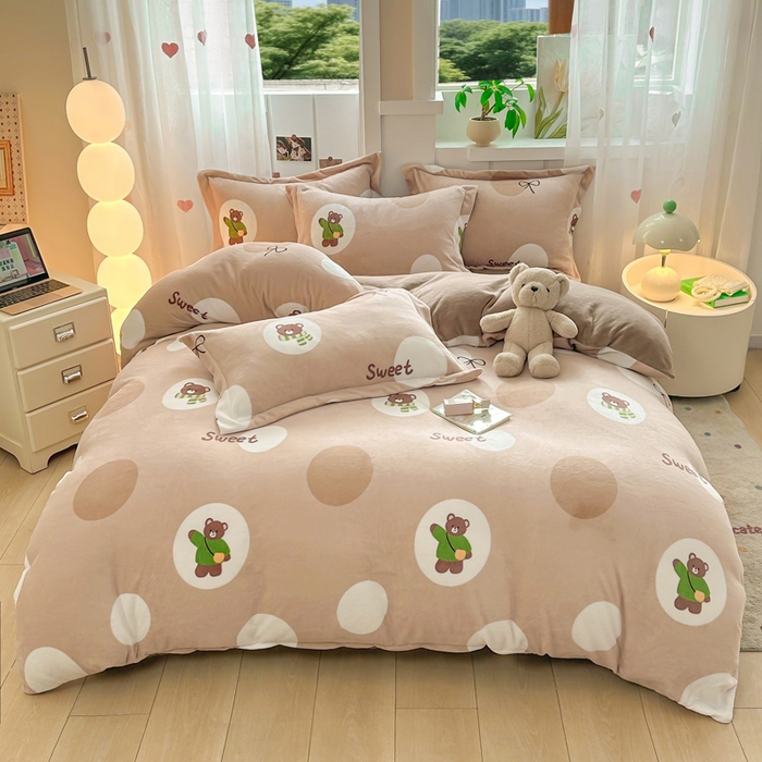 优姿家纺 2025新款高克重牛奶绒印花单被套 俏皮小熊