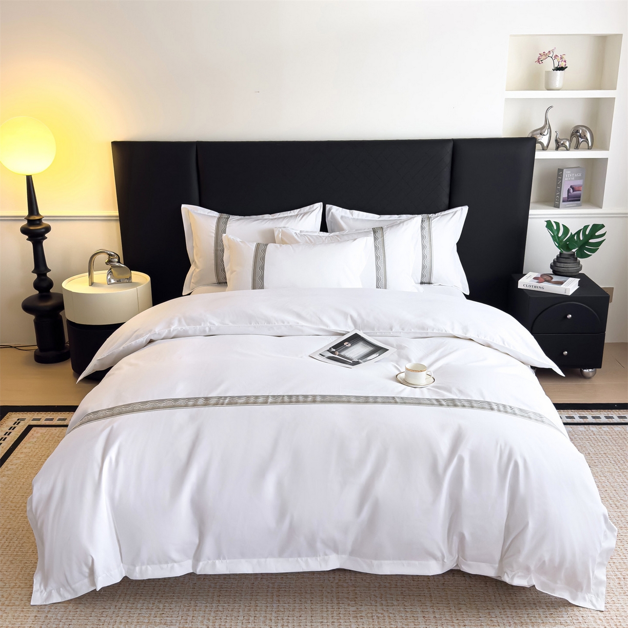 91家纺网 家纺一手货源 找家纺 梦庭帛美 2025新款酒店布草宾馆刺绣磨毛四件套 影纱