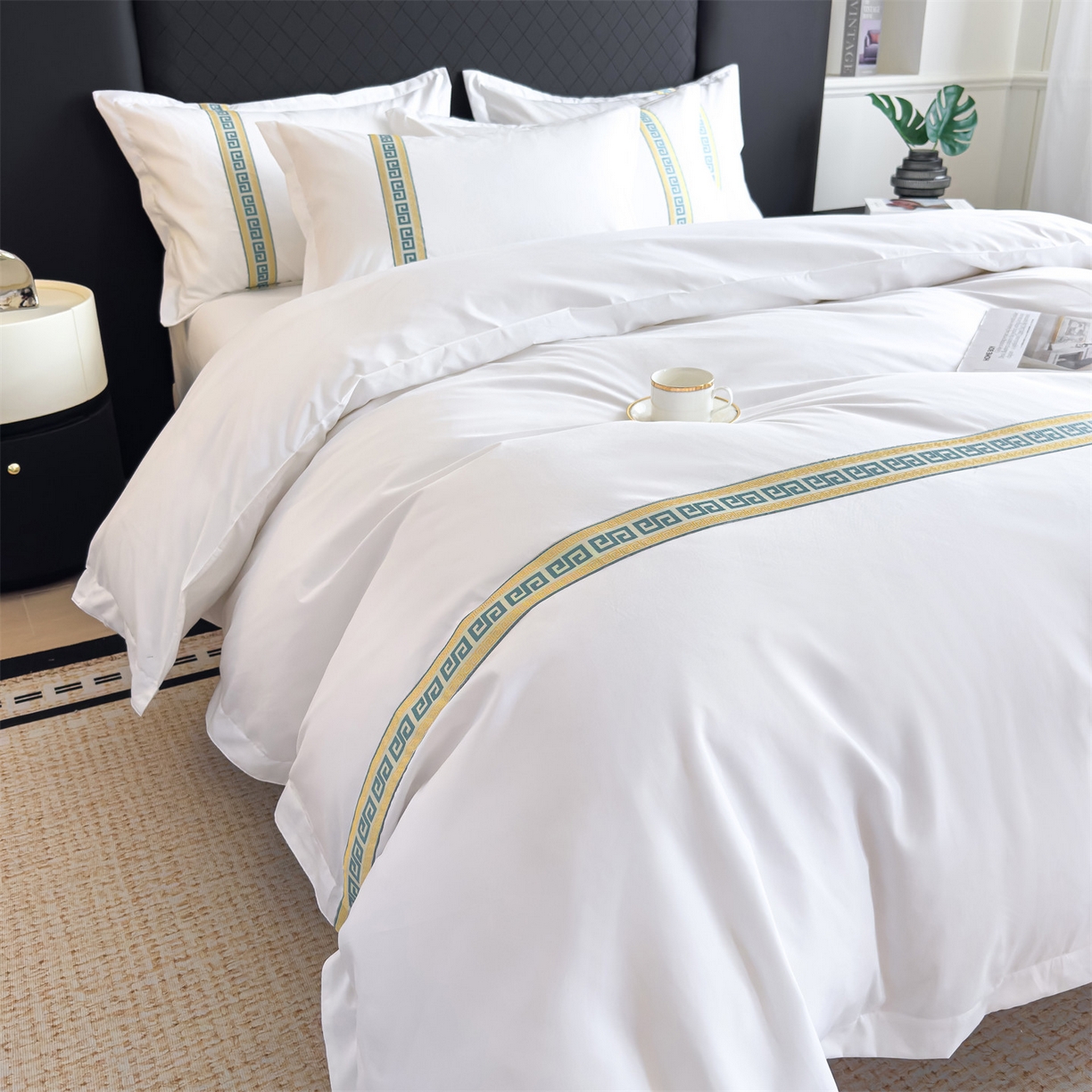 91家纺网 家纺一手货源 找家纺 （总）梦庭帛美 2025新款酒店布草宾馆刺绣磨毛四件套