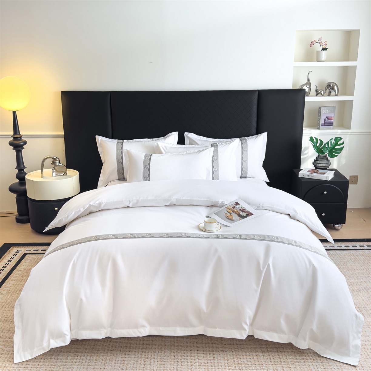 91家纺网 家纺一手货源 找家纺 梦庭帛美 2025新款酒店布草宾馆刺绣磨毛四件套 叶韵