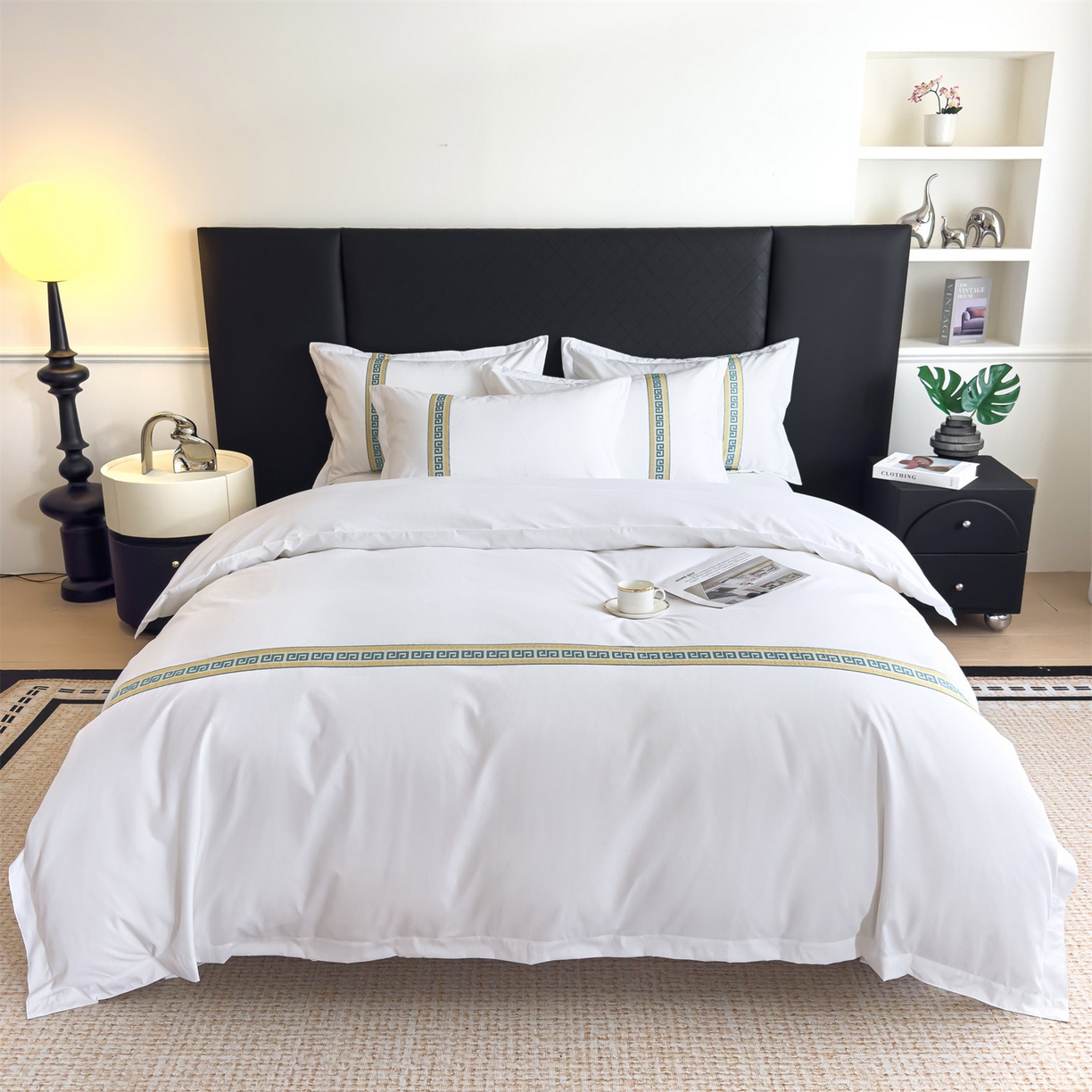 91家纺网 家纺一手货源 找家纺 梦庭帛美 2025新款酒店布草宾馆刺绣磨毛四件套 古典