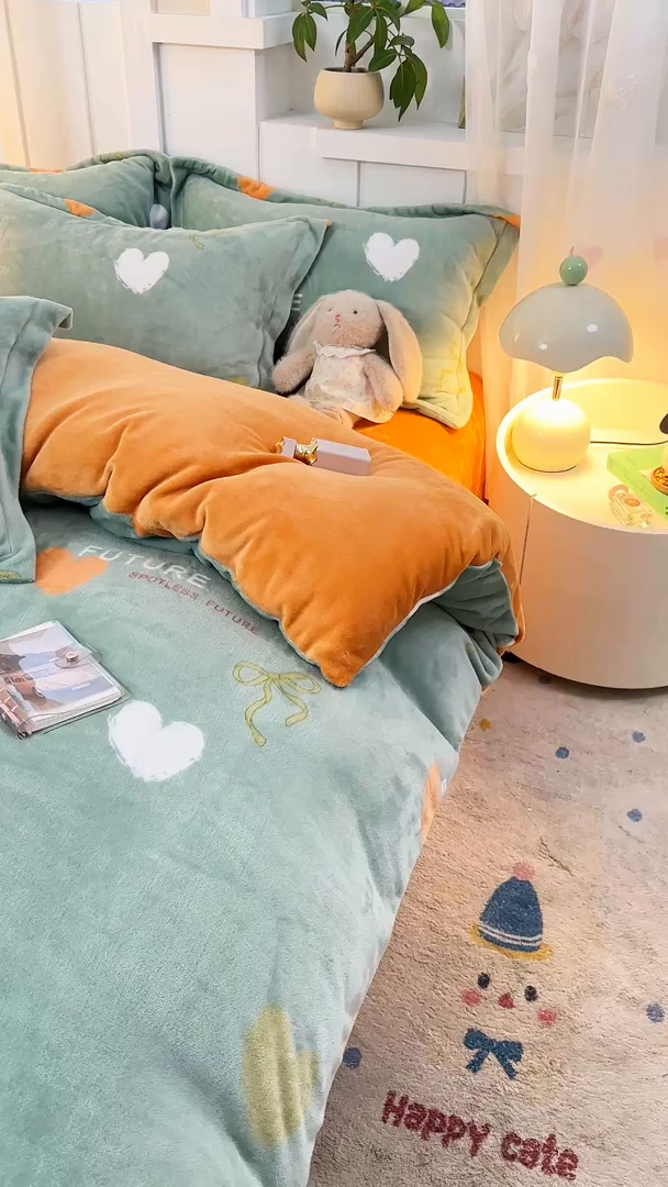 91家纺网 家纺一手货源 找家纺 优姿家纺 2025新款高克重牛奶绒印花单被套 幸运星语