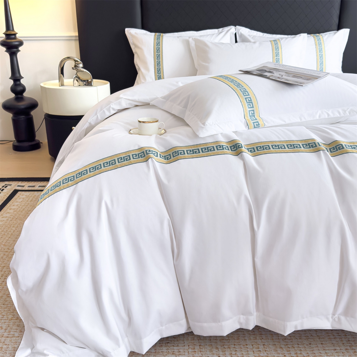 91家纺网 家纺一手货源 找家纺 （总）梦庭帛美 2025新款酒店布草宾馆刺绣磨毛四件套