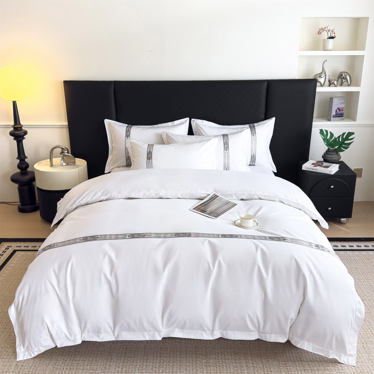 91家纺网 家纺一手货源 找家纺 梦庭帛美 2025新款酒店布草宾馆刺绣磨毛四件套 银韵