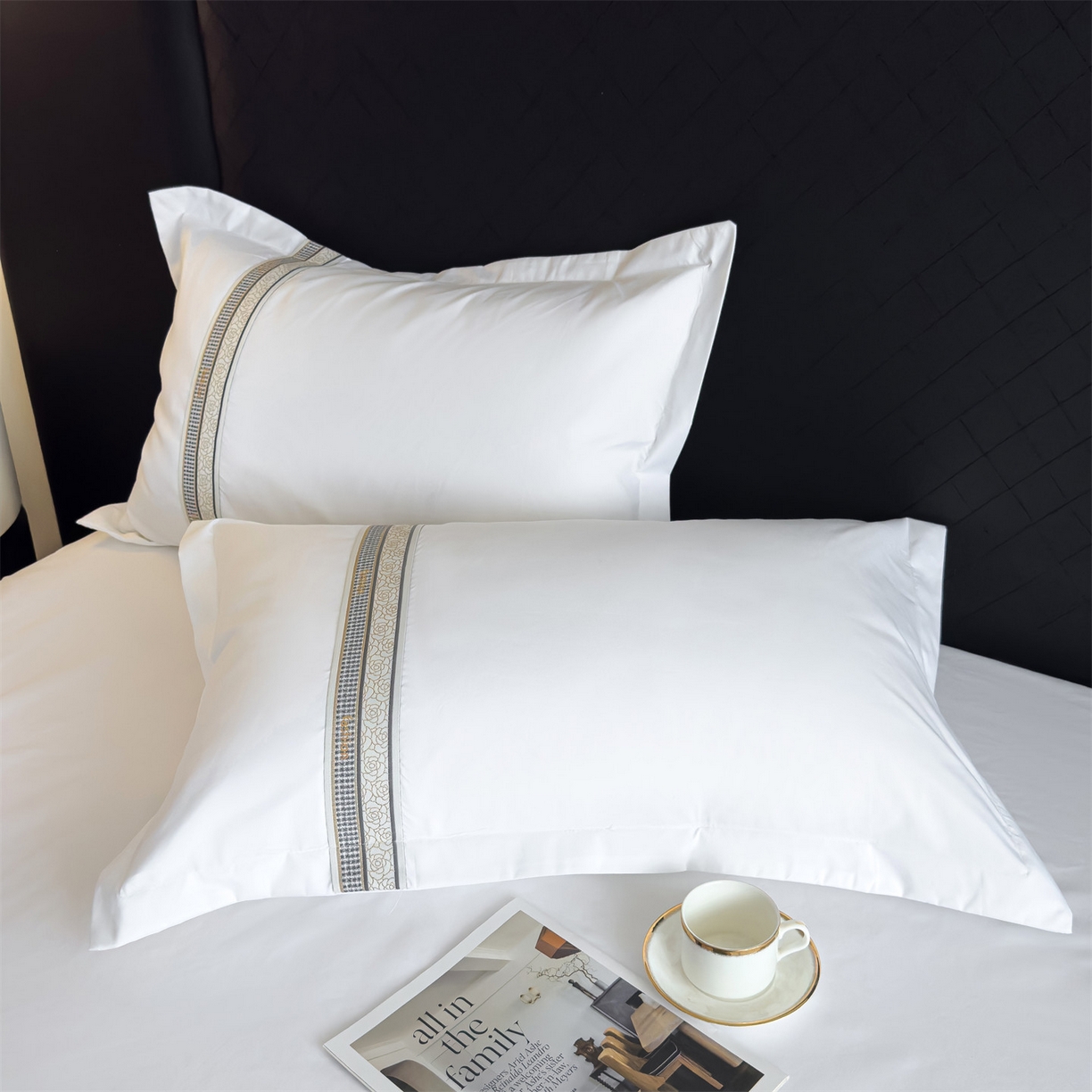 91家纺网 家纺一手货源 找家纺 梦庭帛美 2025新款酒店布草宾馆刺绣磨毛四件套 玫语