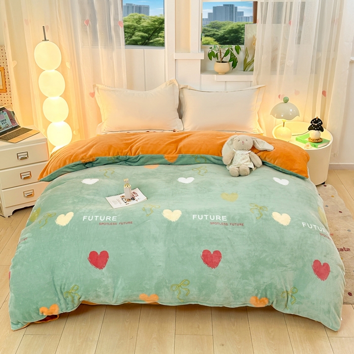 91家纺网 家纺一手货源 找家纺 优姿家纺 2025新款高克重牛奶绒印花单被套 幸运星语