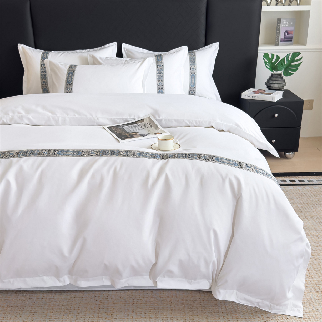 91家纺网 家纺一手货源 找家纺 梦庭帛美 2025新款酒店布草宾馆刺绣磨毛四件套 云织