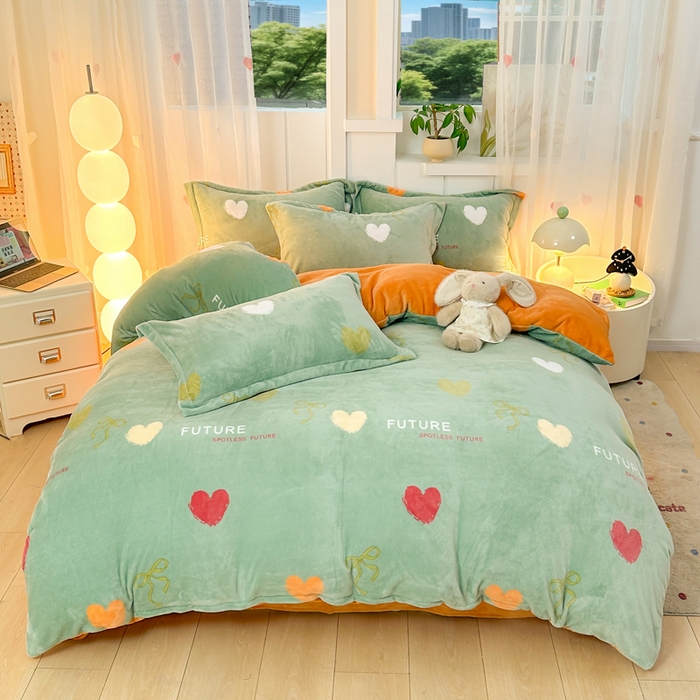 优姿家纺 2025新款高克重牛奶绒印花单被套 幸运星语