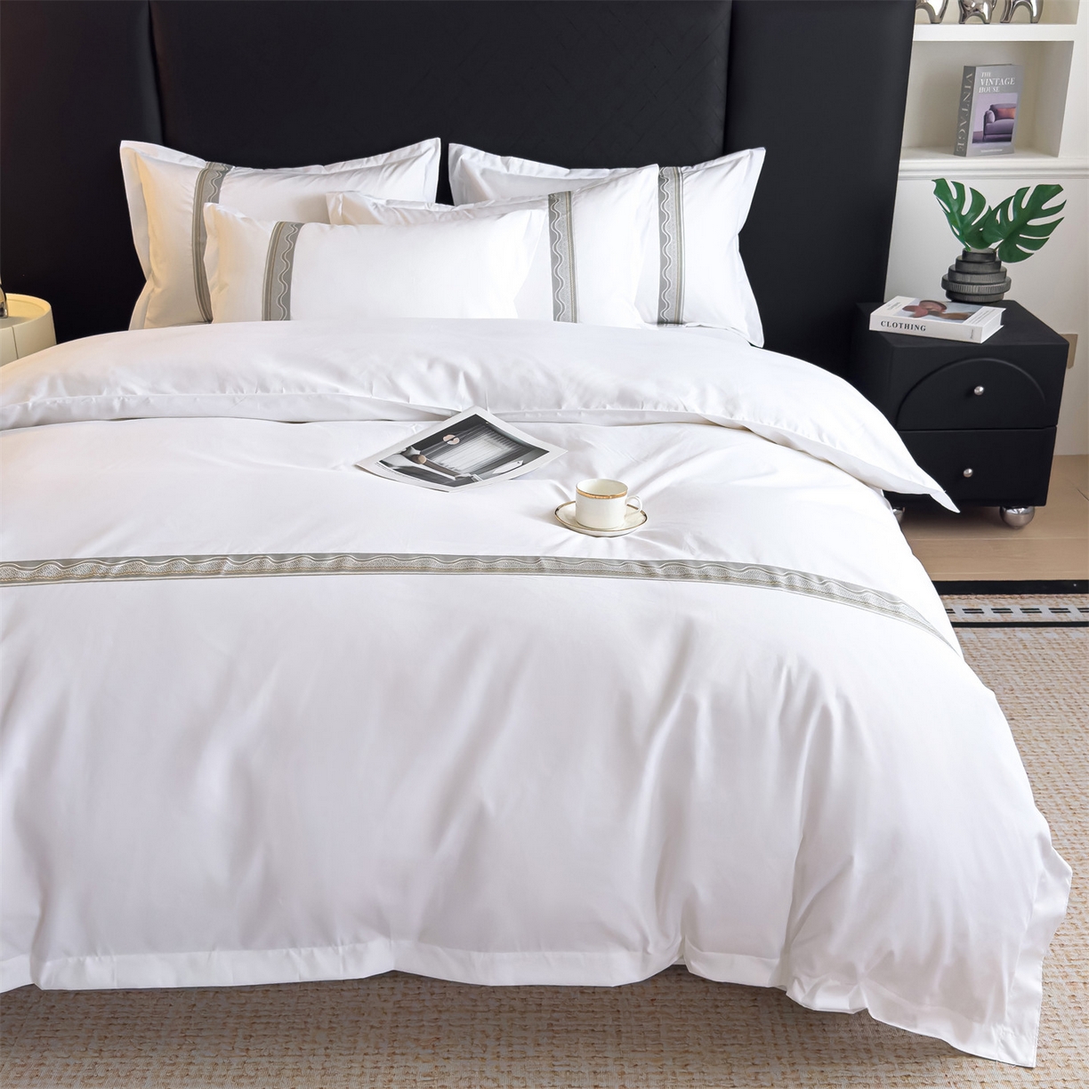 91家纺网 家纺一手货源 找家纺 梦庭帛美 2025新款酒店布草宾馆刺绣磨毛四件套 影纱