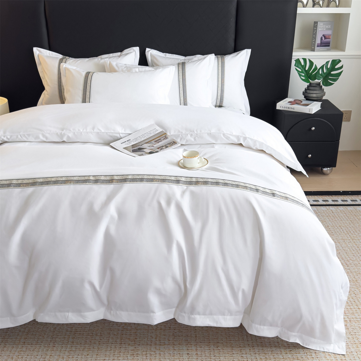 91家纺网 家纺一手货源 找家纺 梦庭帛美 2025新款酒店布草宾馆刺绣磨毛四件套 玫语