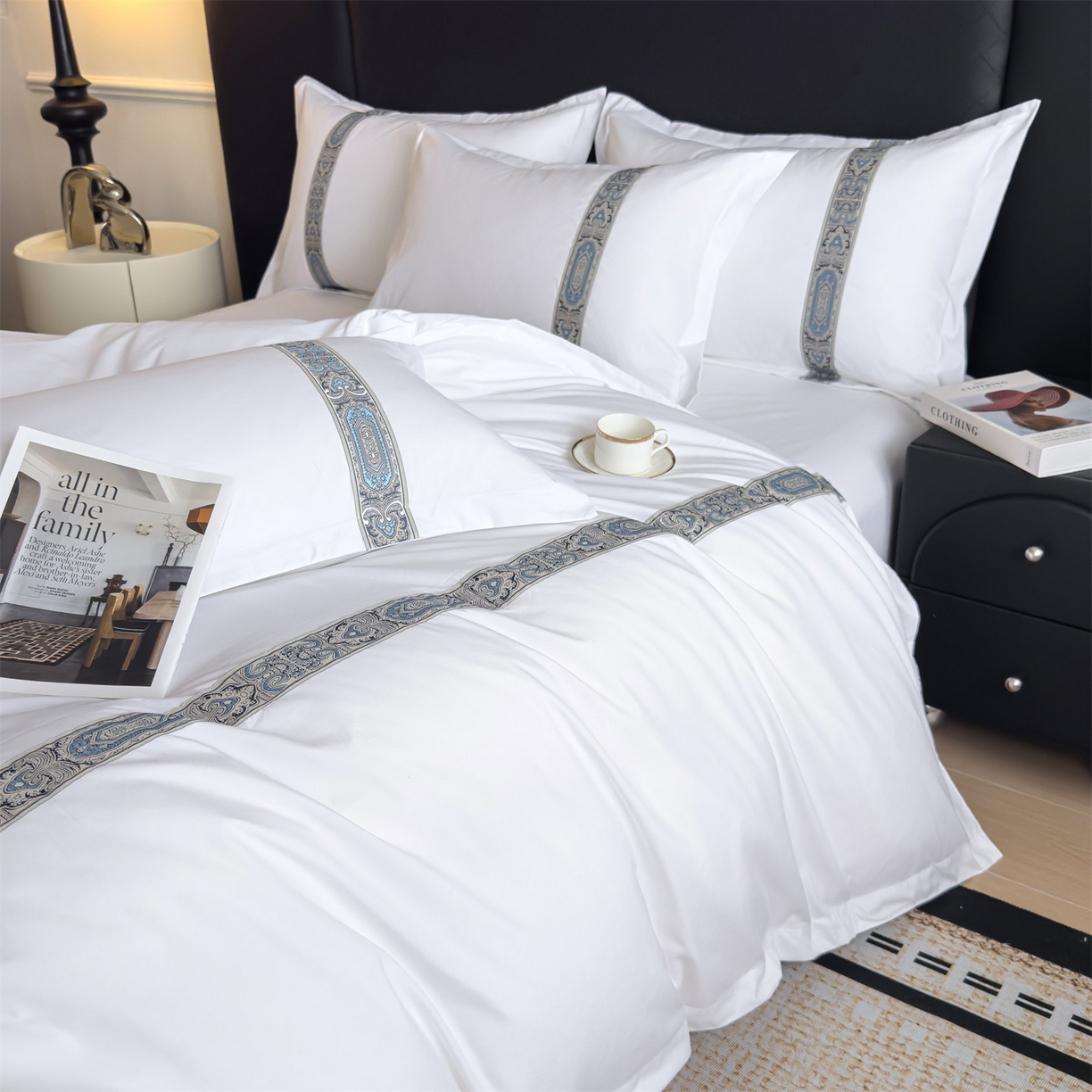 91家纺网 家纺一手货源 找家纺 梦庭帛美 2025新款酒店布草宾馆刺绣磨毛四件套 云织