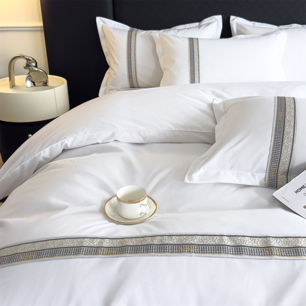 91家纺网 家纺一手货源 找家纺 梦庭帛美 2025新款酒店布草宾馆刺绣磨毛四件套 玫语