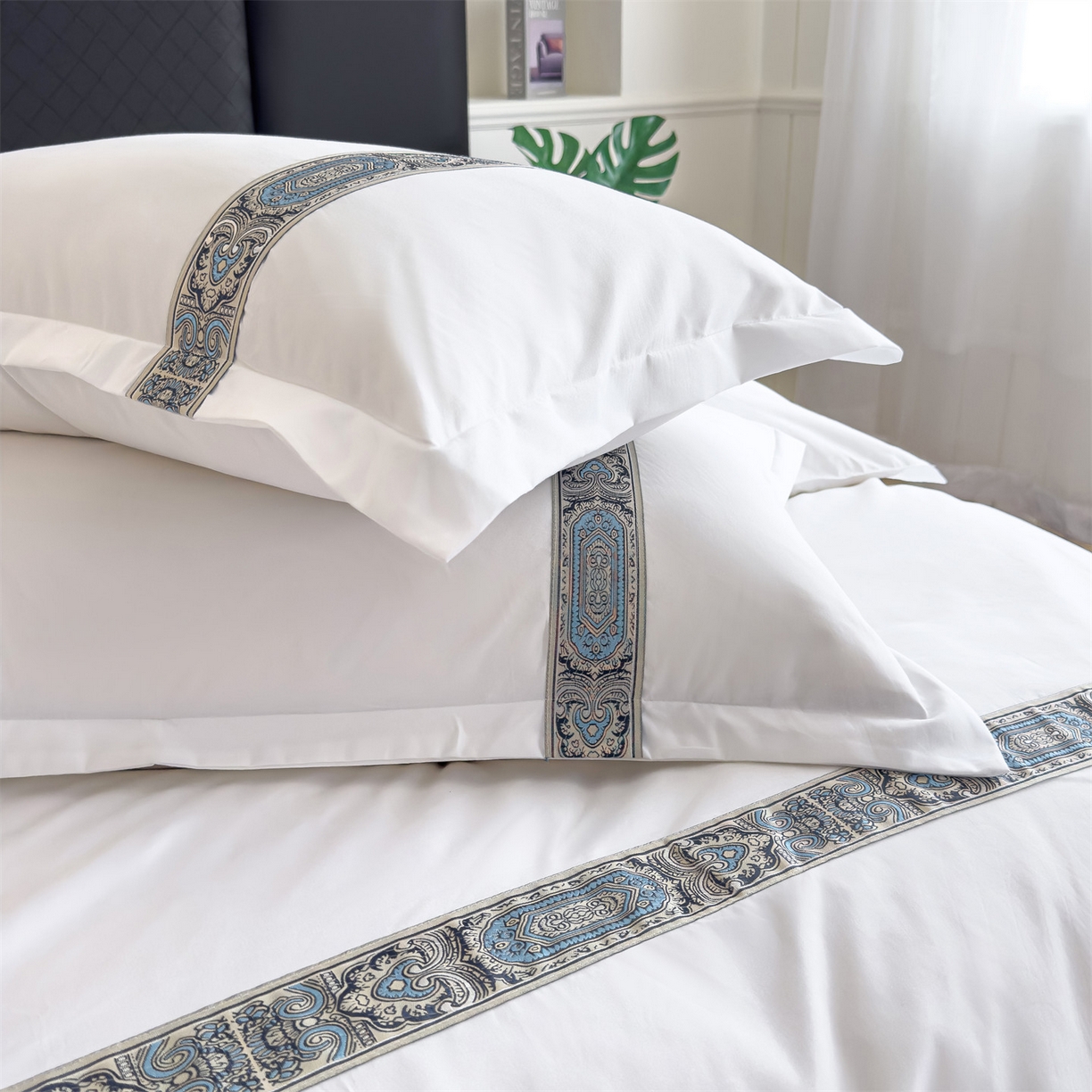 91家纺网 家纺一手货源 找家纺 梦庭帛美 2025新款酒店布草宾馆刺绣磨毛四件套 云织