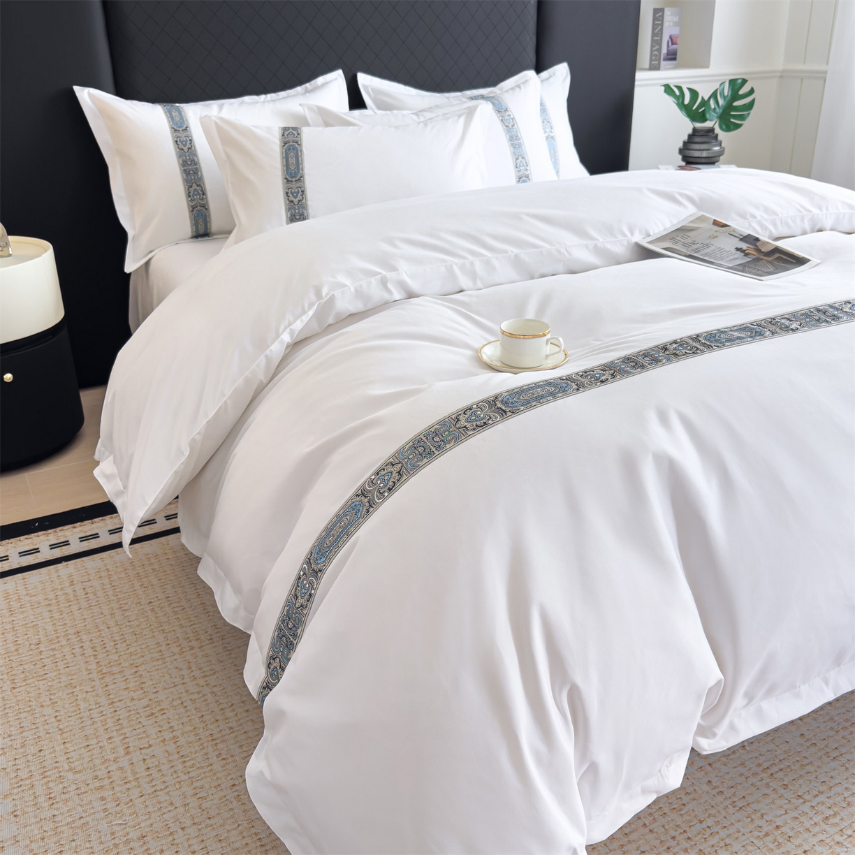 91家纺网 家纺一手货源 找家纺 梦庭帛美 2025新款酒店布草宾馆刺绣磨毛四件套 云织